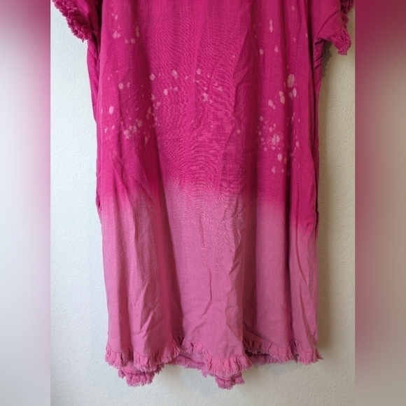 Umgee Hot Pink Ombre Frayed Flowy Linen Blend Mini Dress Size L Barbie Beach - Picture 9 of 15
